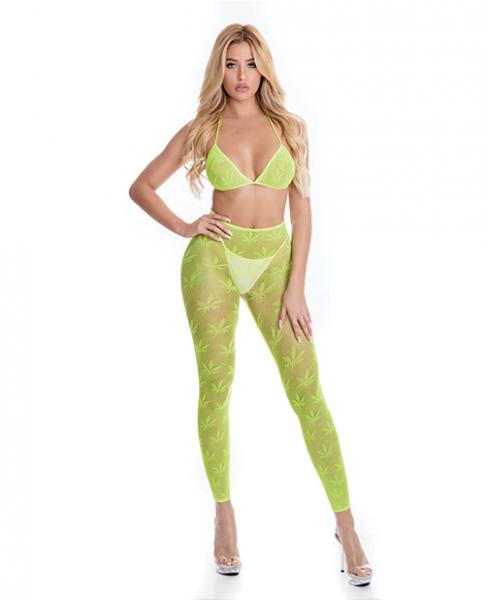 Pink Lipstick All About Leaf Bra & Leggings Green O/s - Click Image to Close