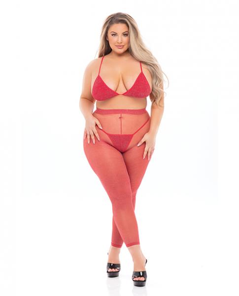 Pink Lipstick Tall Order Bra Top & Leggings Red Qn - Click Image to Close