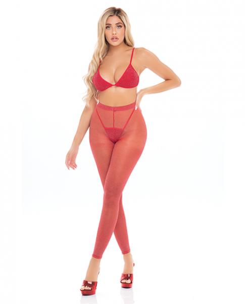 Pink Lipstick Tall Order Bra Top & Leggings Red O/s - Click Image to Close