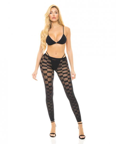 Pink Lipstick Checkered Up Bra & Leggings Black O/s - Click Image to Close