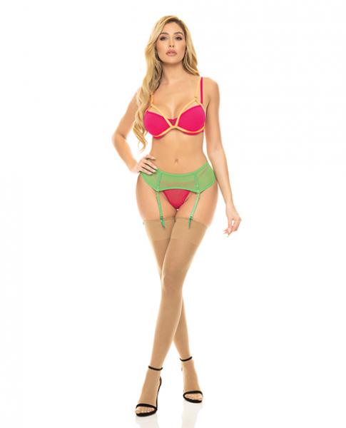 Pink Lipstick Come To Me Bra, Garter Belt & G-string Neon S/m