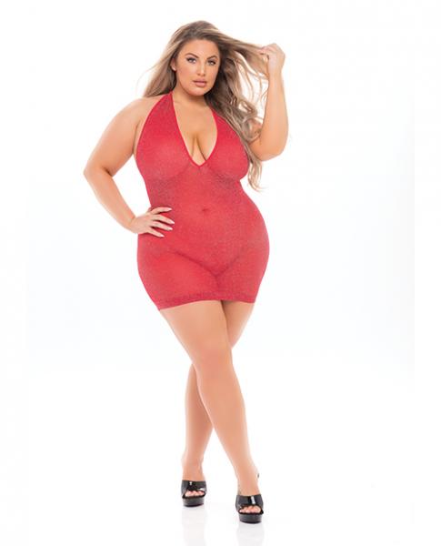 Pink Lipstick Love Bite Plunge Halter Dress (fits Up To 3x) Red Qn - Click Image to Close