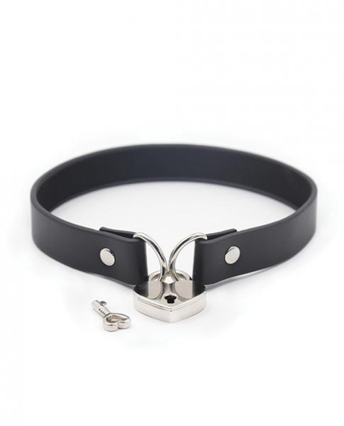 Plesur Pvc Collar W/heart Lock - Black