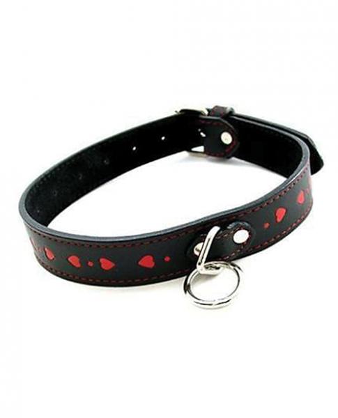 Plesur Pvc Collar W/hearts - Black/red - Click Image to Close