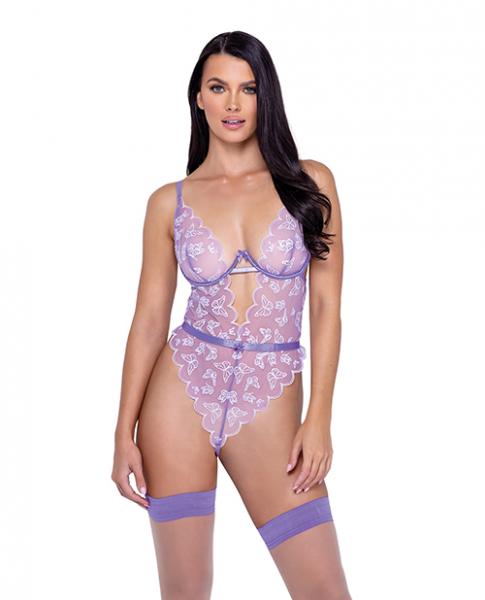 Butterfly Glow Embroidered Teddy Lavender/white Xl - Click Image to Close