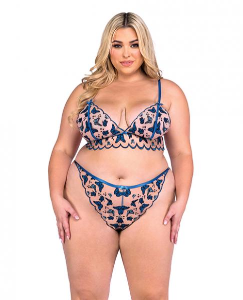 Butterfly Beauty Embroidered Bralette & Panty - Blue 1x