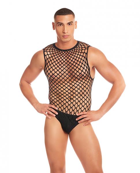 Rainbow Party Full Effect Large Mesh Unitard 2 Pc Set - Black L/xl