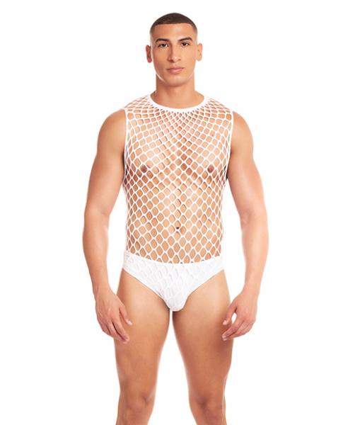 Rainbow Party Full Effect Large Mesh Unitard 2 Pc Set - White L/xl