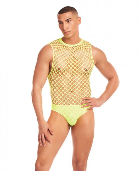 Rainbow Party Full Effect Large Mesh Unitard 2 Pc Set - Yellow S/m - Click Image to Close