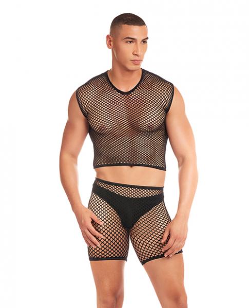 Rainbow Party Net-bula Large Mesh Long Brief 3 Pc Set - Black L/xl