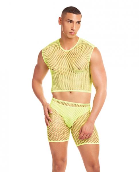 Rainbow Party Net-bula Large Mesh Long Brief 3 Pc Set - Yellow L/xl