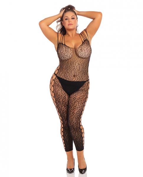 Rene Rofe Animal Crotchless Bodystocking Black 3x/4x - Click Image to Close