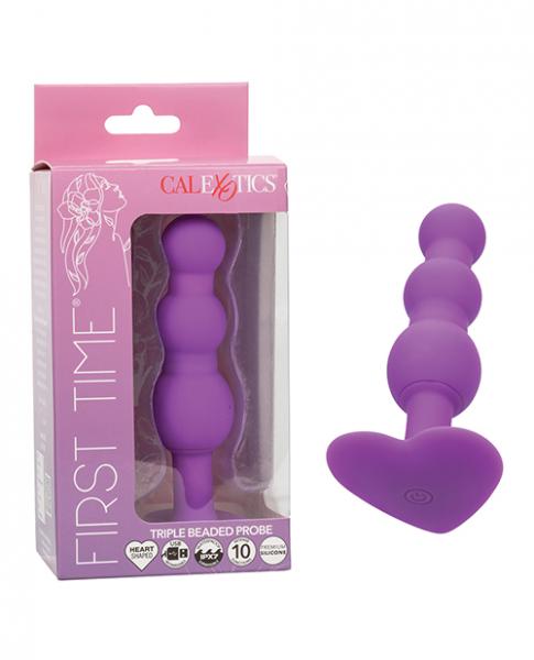 First Time Vibrating Triple Beaded Anal Probe - Purple - Click Image to Close