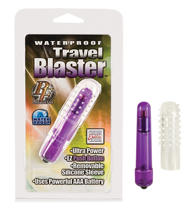 Waterproof travel blaster with silicone sleeve, purple