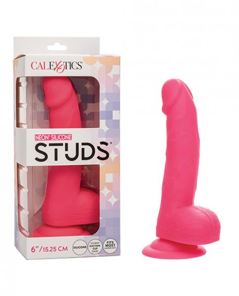 Silicone Studs Neon 6" Dildo - Pink - Click Image to Close