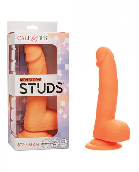 Silicone Studs Neon 6" Dildo - Orange - Click Image to Close