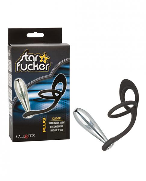 Star Fucker Glider Gem Plug W/silicone Enhancer - Black