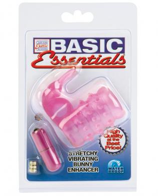 Basic essentials stretchy vibrating bunny enhancer - pink