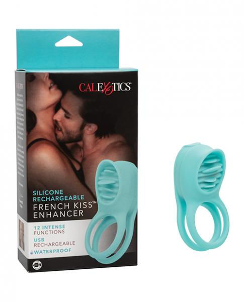 Couple's Enhancers Silicone Rechargeable French Kiss Enhancer - Teal - Click Image to Close