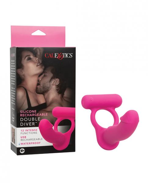 Silicone Rechargeable Double Diver - Pink - Click Image to Close