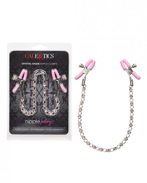 Nipple Play Crystal Chain Nipple Clamps - Pink