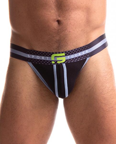 Sport Fucker Jersey Jock - L Black/black - Click Image to Close