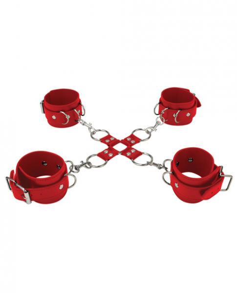 Ouch Leather Hand & Leg Cuffs Red