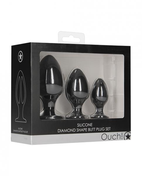 Shots Ouch Diamond Shape Butt Plug Set - Black - Click Image to Close