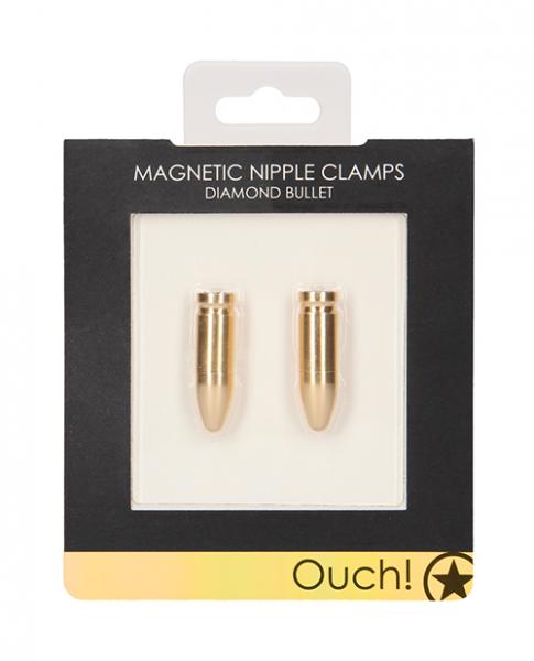 Shots Ouch Diamond Bullet Magnetic Nipple Clamps - Gold - Click Image to Close