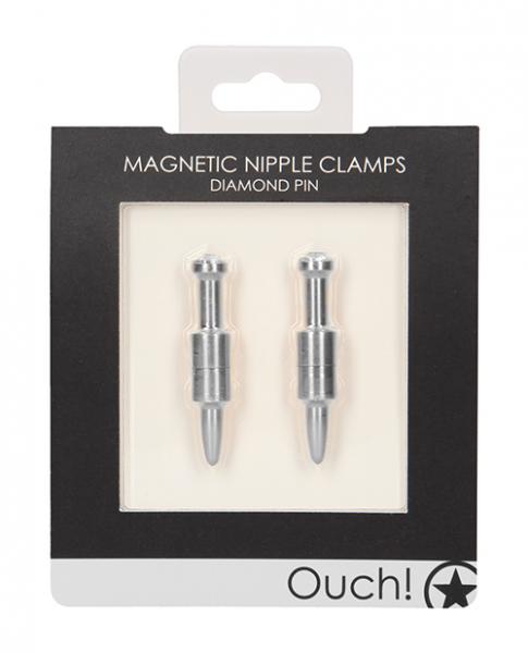 Shots Ouch Diamond Pin Magnetic Nipple Clamps - Silver