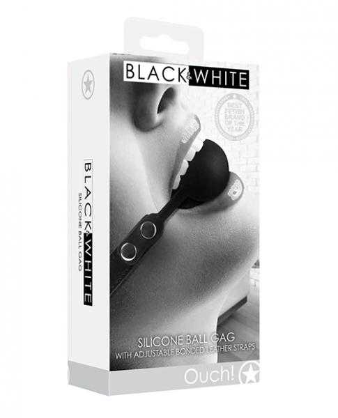 Shots Ouch Black & White Silicone Ball Gag - Black - Click Image to Close