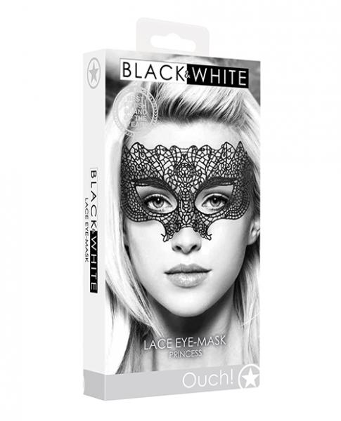 Shots Ouch Black & White Lace Eye Mask - Princess Black - Click Image to Close