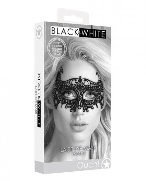 Shots Ouch Black & White Lace Eye Mask - Empress Black - Click Image to Close