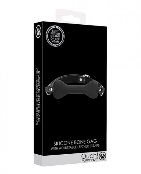 Shots Ouch Puppy Play Silicone Bone Gag - Black - Click Image to Close