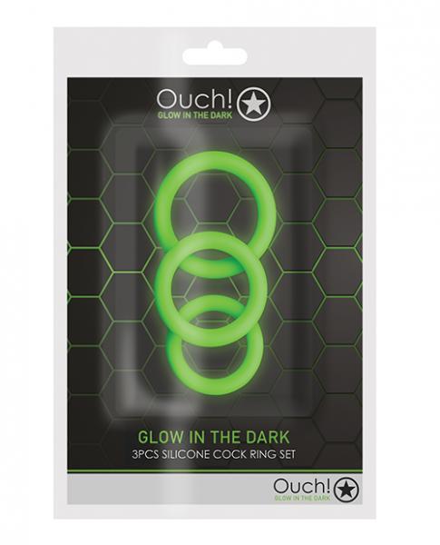 Shots Ouch 3 Pc Cock Ring Set - Glow In The Dark