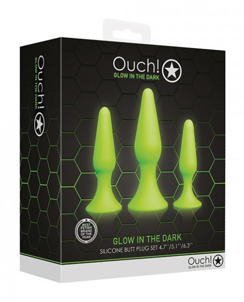 Shots Ouch Butt Plug Set - Glow In The Dark - Click Image to Close