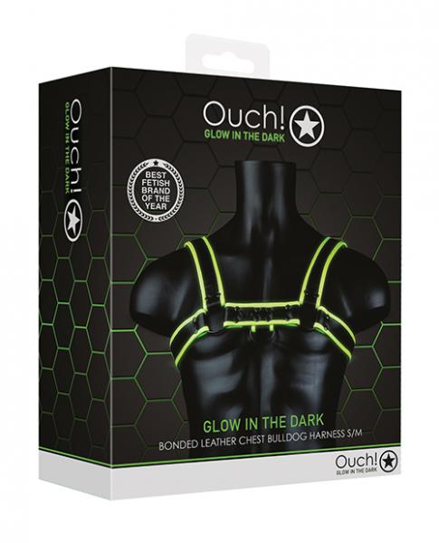 Shots Ouch Chest Bulldog Harness - Glow In The Dark S/m