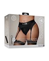 Shots Ouch Vibrating Strap On Thong W/adjustable Garters - Black Xl/xxl - Click Image to Close