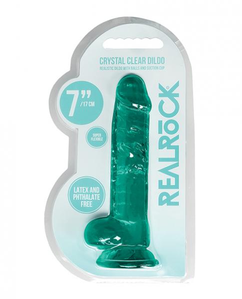 Shots Realrock Realistic Crystal Clear 7" Dildo W/balls - Turquoise - Click Image to Close