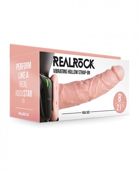 Shots Realrock 8" Vibrating Hollow Strap On W/o Balls - Flesh - Click Image to Close