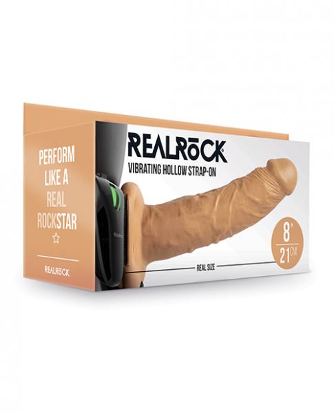 Shots Realrock 8" Vibrating Hollow Strap On W/o Balls - Tan - Click Image to Close