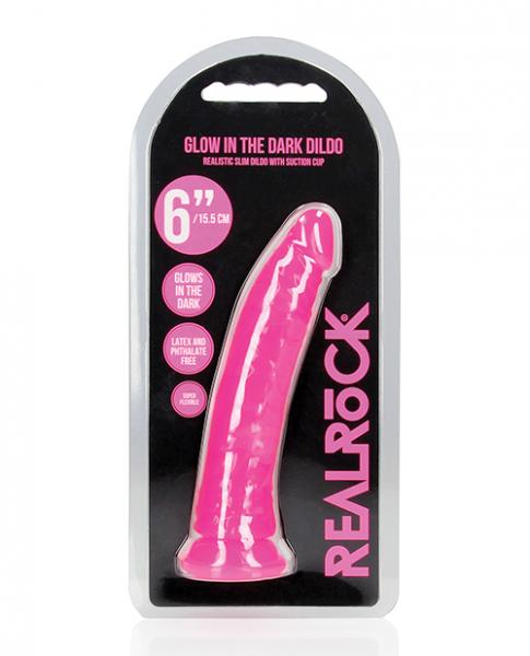 Shots Realrock 6" Slim Dildo Glow In The Dark - Neon Pink