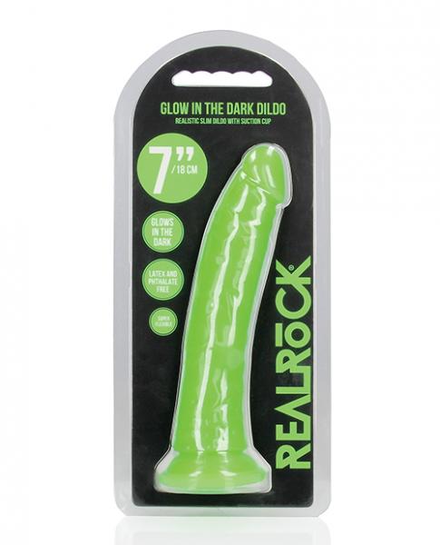 Shots Realrock 7" Slim Dildo Glow In The Dark - Neon Green