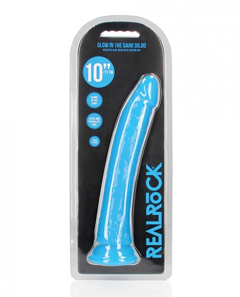 Shots Realrock 10" Slim Dildo Glow In The Dark - Neon Blue - Click Image to Close