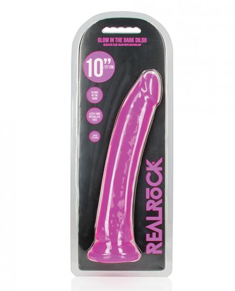 Shots Realrock 10" Slim Dildo Glow In The Dark - Neon Purple