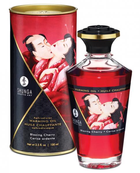 Shunga Warming Massage Oil Blazing Cherry 3.5oz - Click Image to Close