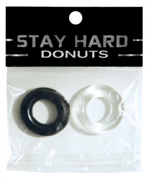 Thick Power Stretch Donut Cock Ring Clear/Black 2 Pack - Click Image to Close