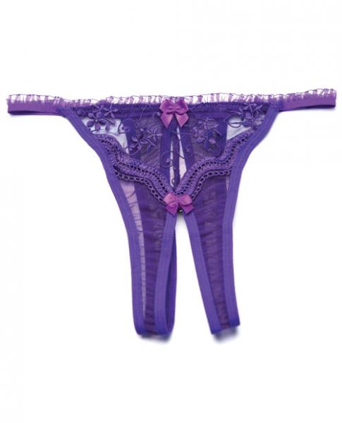 Scalloped Embroidery Crotchless Panty Purple O/S - Click Image to Close