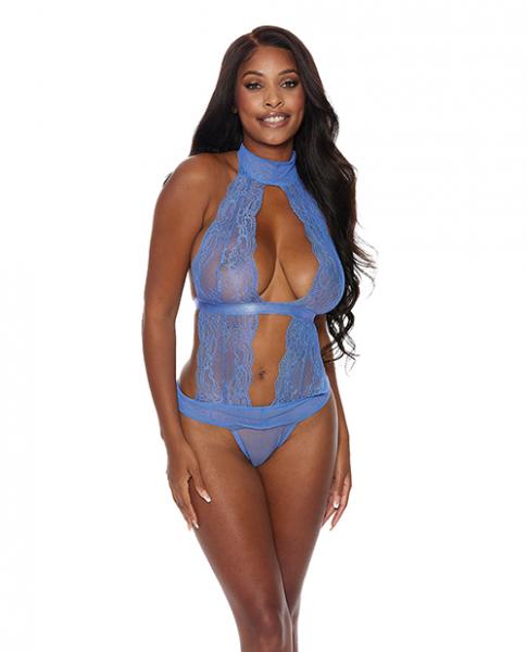 Lace & Mesh Halter Neck Teddy Periwinkle Xxl