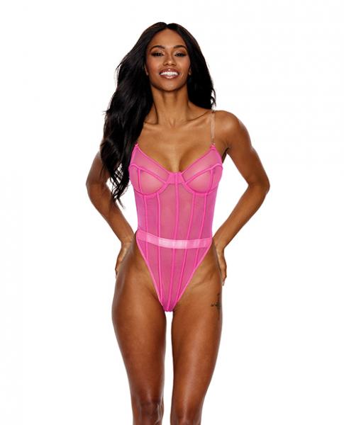 Mesh Underwire Teddy Hot Pink Lg